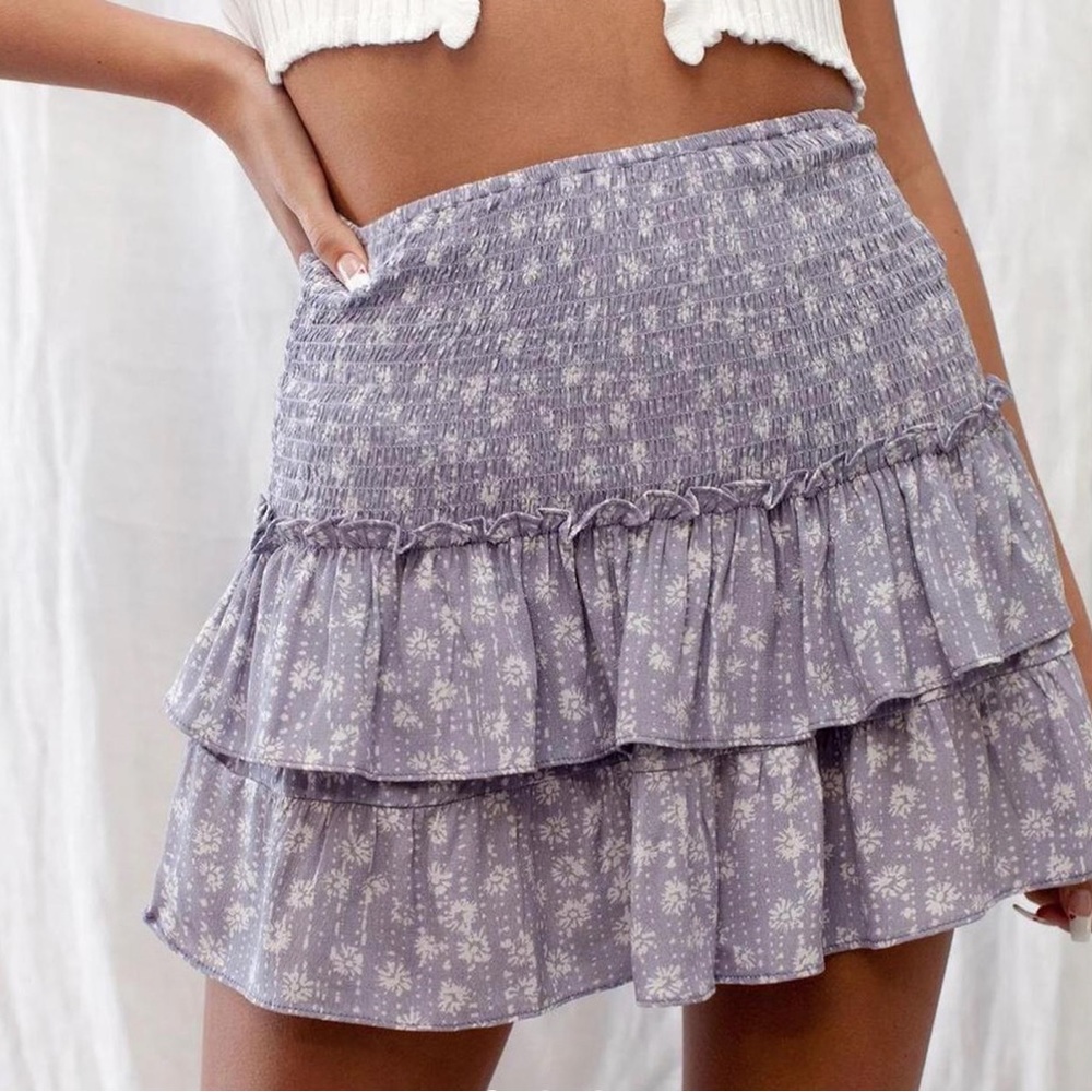 purple lavender ruffle mini skirt